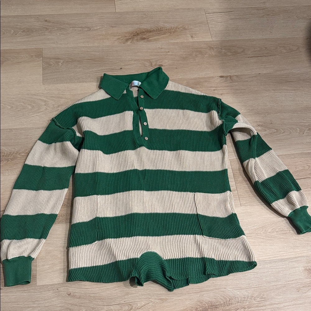 FREE PEOPLE FP BEACH picnic striped sweater romper Kelly green size Medium